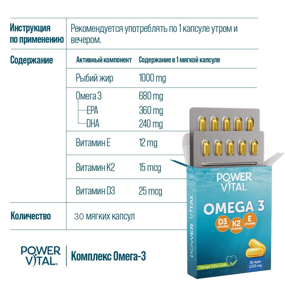 Омега 3 + D3 + K2 + E